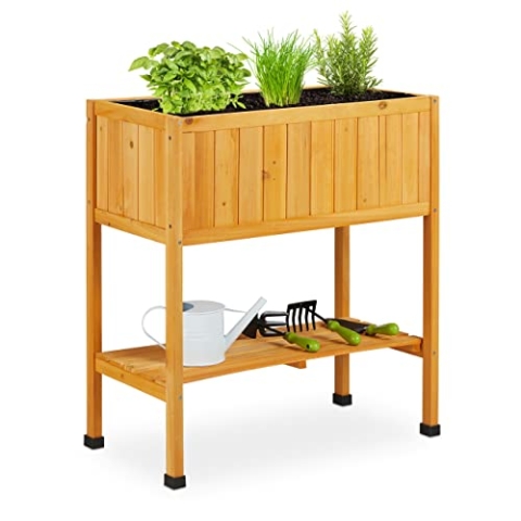 Relaxdays Hochbeet Holz, Pflanzbeet auf Stelzen, HBT: 80,5 x 74 x 38 cm, Garten, Balkon & Terrasse, mit Folie, orange