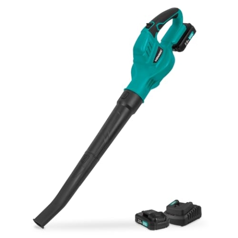 VONROC Laubbläser 20V Akku - Geschwindigkeit 180 km/h, leicht und ergonomisch, Soft-Grip-Griff, Modell 2024, 2 x 2,0 Ah Batterien und Ladegerät inklusive