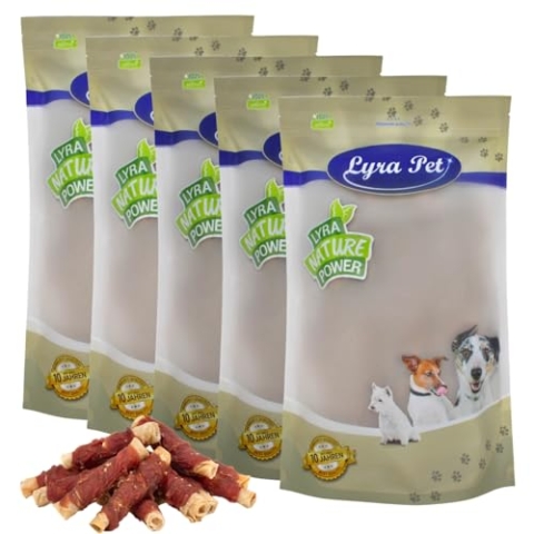 Lyra Pet® 5 kg Kaurollen mit Entenbrust Natur | Kausnack zahnreinigend | Leckerli für alle Hunde | Kaugenuss aus Rind & Ente | Fettarmes Hundefutter | Gut bekömmlich | Wiederverschließbar