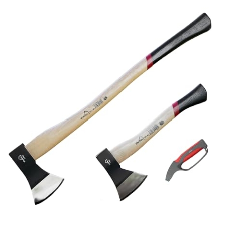 siwitec Holzaxt Set, 600 & 1400 Gramm Kopfgewicht, mit 4in1 Messerschärfer, Spaltaxt für Holz, Axt zum Holz spalten, Camping & Survival Axt