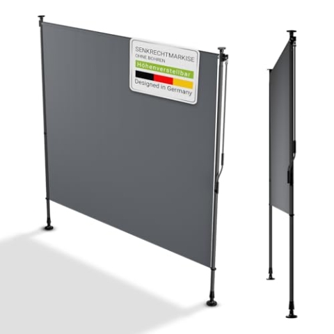 Juskys Senkrechtmarkise Barbados 200x310 cm - Balkon Sichtschutz wetterfest - Ausziehbare Seitenmarkise ohne Bohren für Garten und Balkon - Grau