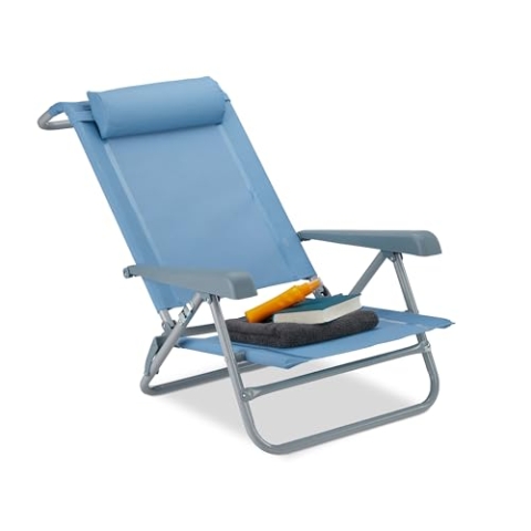 Relaxdays Liegestuhl klappbar, Nackenkissen, Flaschenöffner, 8-stufig verstellbar, bis 120 kg, Kunststoff, Stahl, blau, 76, 50 x 58, 00 x 80, 00cm