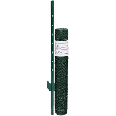 Niederberg Metall Maschendrahtzaun Set - 15m x 75cm Zaun - 12 Pfosten - 13x13 Zaunset Verzinkt Grün