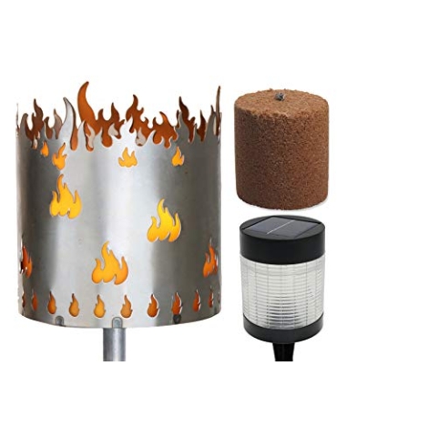 Novaliv Gartenfackel Flamme Feuerschale Metall mit Stiel Brennmittel Solarlampe LED