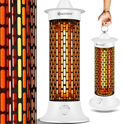 KESSER® Standheizstrahler Infrarotheizung, 1200W Heizstrahler Energieeffiziente Heizung Innenraum mit 360° Oszillation, Infrarotheizung Standgerät, Elektroheizung IP55, Terrassen-Heizstrahler, Weiß
