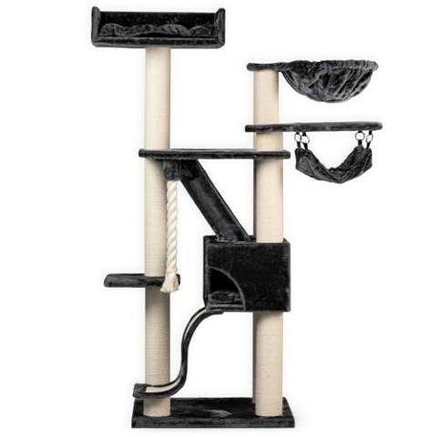 RHRQuality Kratzbaum für große Katzen – Kilimandjaro de Luxe Crown – 195 cm hoch – mit 12 cm Sisalstämmen & luxuriösem Liegeplatz – dunkelgrau