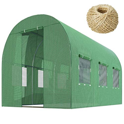 Plonos 6m2 Garten-Folientunnel-Gewächshaus – Gewächshaus Coche für Pflanzen –Gartenabdeckung aus PE-Folie – 6 Fenster mit Moskitonetz – Rahmen aus verzinktem Stahl – 2x3m – Grün