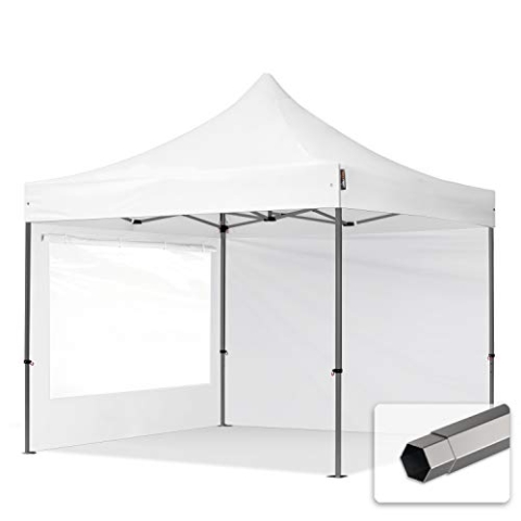 TOOLPORT Faltzelt Faltpavillon Pavillon 3x3m - mit 2 Seitenteilen (Panoramafenster) Premium Dach Partyzelt weiß