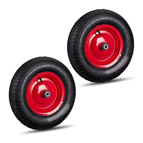 Relaxdays 2 x Schubkarrenrad 4.80 4.00-8, luftbereift, Stahlfelge, je 3 Adapter, Ersatzrad Schubkarre, bis 120 kg, schwarz-rot
