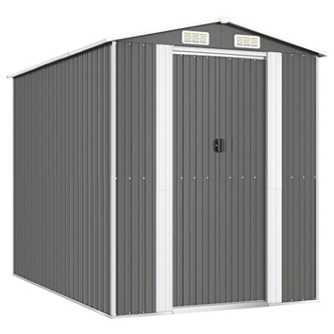 vidaXL Geräteschuppen Gerätehaus Garten Schuppen Gartenhaus Hütte Haus Laube Gartenschuppen Lagerschuppen Hellgrau 192x274x223cm Verzinkter Stahl
