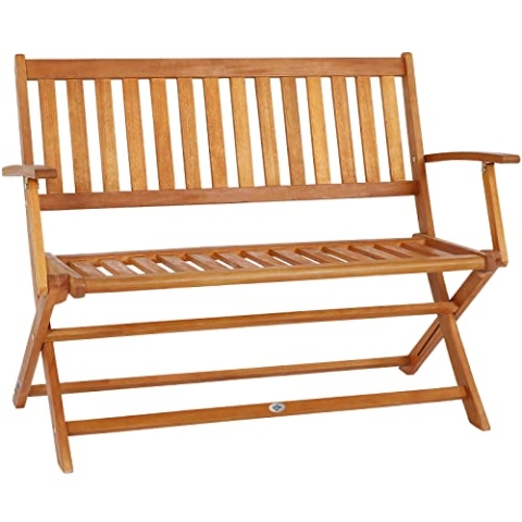 Casaria® Gartenbank Sitzbank Wetterfest Holz Klappbar FSC®-Zertifiziert 320kg Belastbarkeit Armlehne Rückenlehne 2-Sitzer 120x55cm Garten Balkon Bank Eukalyptus