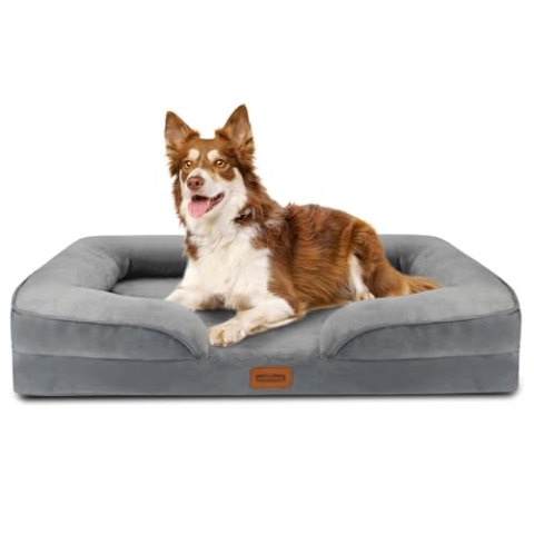 Nobleza Orthopädisches Hundebett Grosse Hunde,106x80x17cm, Memory Foam Hundekorb Mittelgroße Hunde, Waschbar Hundesofa Wasserdicht rutschfest, Hundecouch mit Hohem Rand, Kleine Hundematratze, Grau