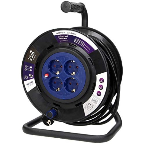 ORNO AE-13154(GS) Kabeltrommel 25m / 50m 4-Fach 3200W Anti-Twist-Sockel-System (25m)
