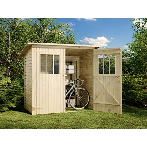 Alpholz Gerätehaus Zimowit aus Massiv-Holz, Gerätehaus mit 14 mm Wandstärke, Garten Holzhaus inklusive Montagematerial, Geräteschuppen 194 x 118 cm, Pultdach