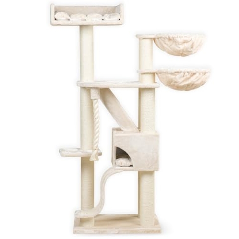 RHRQuality Kratzbaum für große Katzen – Kilimandjaro de Luxe Plus – 195 cm hoch – mit 12 cm Sisalstämmen & luxuriösem Liegeplatz – Creme