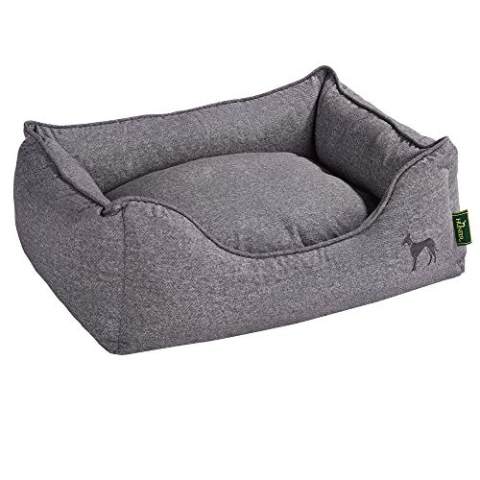 HUNTER Boston Hundesofa, Hundebett, Wendekissen mit Plüschbesatz,pflegeleicht, 120 x 80 cm, grau