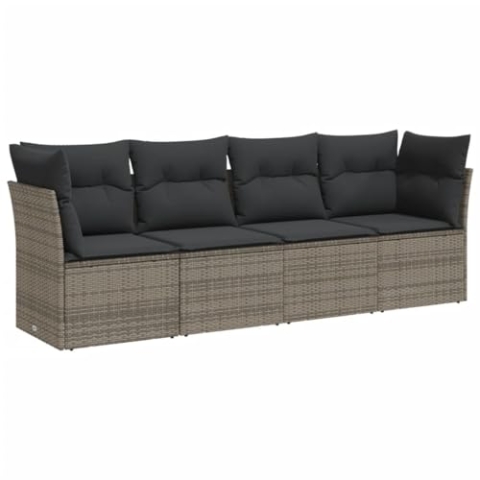 vidaXL Garten Sofa Garnitur 4-TLG., Gartenmöbel Set mit Kissen Stauraum, Sitzgruppe für Garten Terrasse, Modular Gartensofa Lounge, Grau Poly Rattan