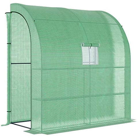 Outsunny Foliengewächshaus Tomatengewächshaus mit Mesh Fenster, Treibhaus mit aufrollbaren Türen, Anzuchthaus mit UV Schutz, Grün, 200 x 100 x 215 cm