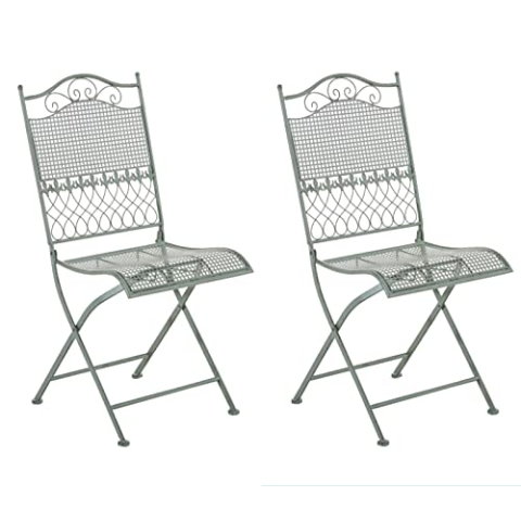CLP 2er Set Eisen-Gartenstühle Kiran I Klappstühle mit edlen Verzierungen, Farbe:antik-grün