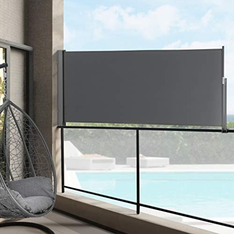 pro.tec Seitenmarkise ausziehbar Mulhacén Balkon Sichtschutz 100 x 300 cm Markise zum Bohren Windschutz Terrasse mit Metallgestell Grau