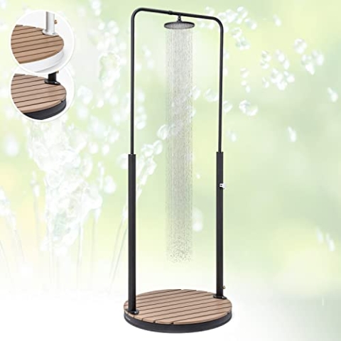 blumfeldt Mobile Gartendusche, Aussendusche für den Garten, Bodendusche mit Verstellbarem Duschkopf, Boden-Gartendusche mit Holz-Optik für Pool & Sauna, Außendusche Wasserdicht, Frost- & UV-Beständig