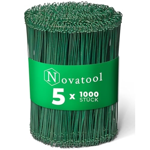 Novatool 5.000 Stück Rödeldraht mit Ösen 1,4 x 200mm Bindedraht Grün ummantelt, rostfreier & langlebiger Drilldraht, Drahtbinder, Ösendraht, Drahtschlinge, Blumendraht, rebdraht floristik, Rödler