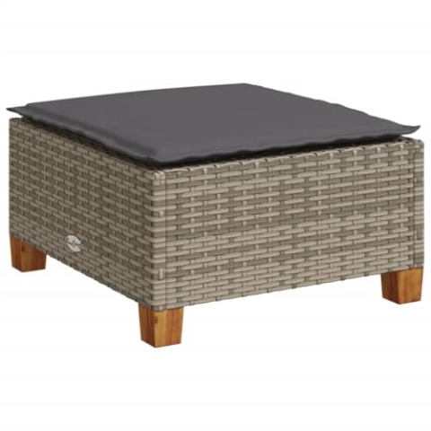 vidaXL Gartenhocker mit Kissen, Sitzhocker mit Stahlrahmen, Fußhocker für Garten Terrasse, Hocker Gartenstuhl Gartenmöbel, Grau Poly Rattan