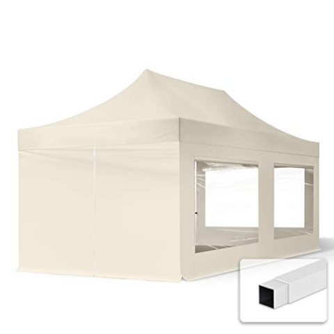 TOOLPORT 3x6m Faltpavillon Pavillon Partyzelt Gazebo Stahl 30mm, 4 Seitenteile, Panoramafenster, Creme