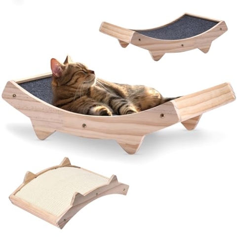 Pfotenolymp Katzenkratzbrett - Doppelseitig Haltbarer Katzen Kratzmatte - Holzstruktur Kratz Pads Katzenliege- Geflochtener Sisal + Teppichstoff Doppelseitige Katzenliege - 42 x 27.5 x 12cm