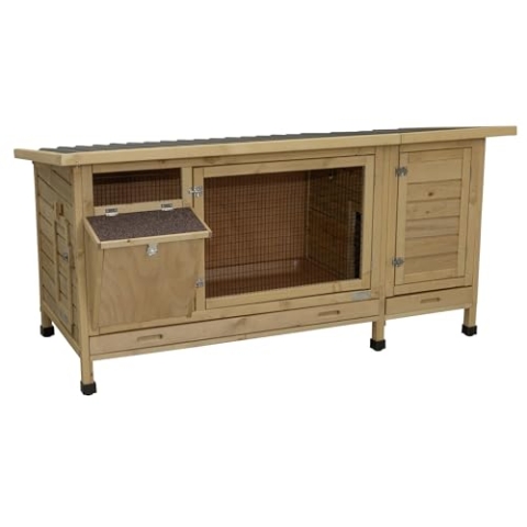 Kerbl Kaninchenstall XXL Vario mit Heuraufe (Maße 155x76x80 cm, 2 Fronttüren, Hasenstall aus Holz, inkl. Stauraum, Stall mit Kunststoffwanne) 81709