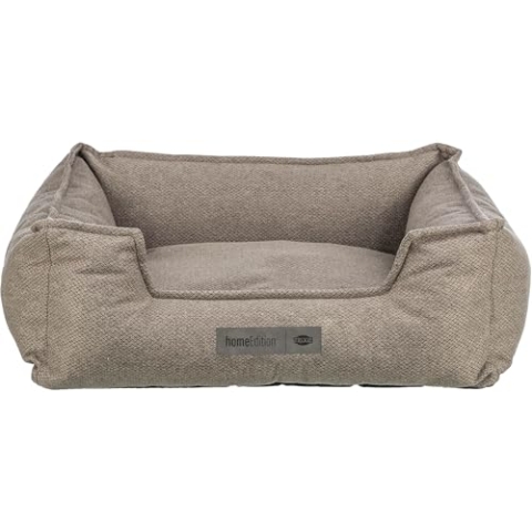 TRIXIE Hundebett Gano 60 x 50 cm in Taupe – eckiges Kuschelbett mit weichem Textilbezug, Hundekorb für mittelgroße Hunde, fest integriertes Kissen, Rutschfester Boden - weich & waschbar – 37740