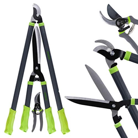 Kinzo Gartenscheren 3er Set | Bypass Astschere 67cm, Heckenschere 52cm, Bypass Rebschere 19cm | Perfekt für Formschnitte an Hecken,Bäumen, Büschen und Sträuchern, Grünen