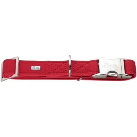HUNTER SOFTIE ALU-STRONG Hundehalsung, Hundehalsband, Kunstleder, Aluminium Klickverschluss, L, rot