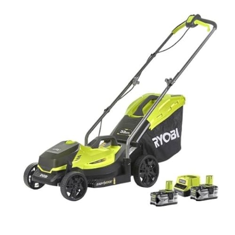 Ryobi Akku-Rasenmäher ONE+ 18 V, 33 cm Schnittbreite, mit 2x4,0 Ah Akku und Ladegerät, zusammenklappbar, Komforthandgriff