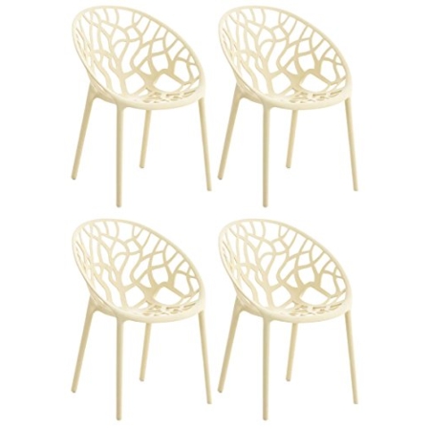 CLP 4er Set Gartenstühle Hope Kunststoff I Stapelstühle wetterfest und UV-beständig I Outdoorstühle pflegeleicht I Sessel für draußen, Farbe:Creme