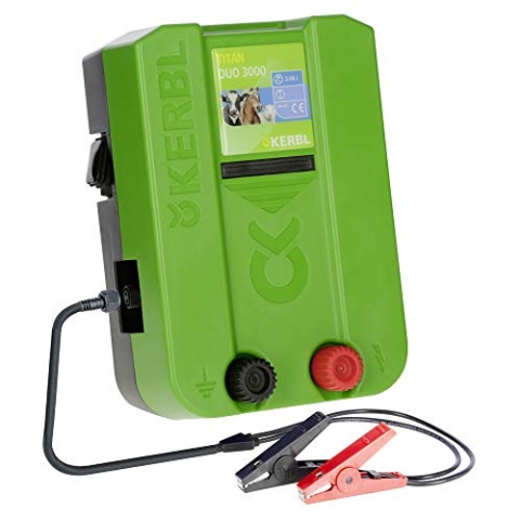Kerbl Weidezaungerät Titan Duo 3000 (für kurze Zaunanlagen, 12 / 230 Volt DUO Gerät mit hoher Ausgangsleistung, Zaungerät für Pferdekoppeln / Weiden) 392513