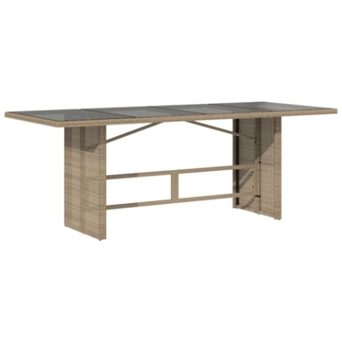 vidaXL Gartentisch, Beistelltisch mit Stahlrahmen, Balkontisch Tisch mit Glasplatte, Esstisch Gartenmöbel Terrasse, Beige Poly Rattan