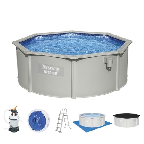 Bestway Hydrium Stahlwandpool Komplett-Set mit Sandfilteranlage Ø 360 x 120 cm , grau, rund