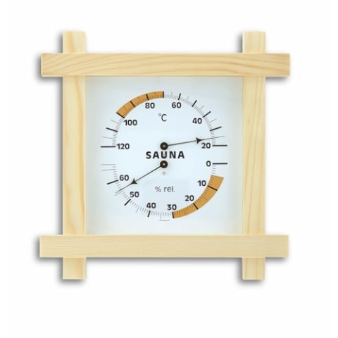 TFA Dostmann Sauna-Thermo-Hygrmometer, 40.1008, mit Holzrahmen, besonders präzise dank Haar-Synthetik-Werk, natur, (L) 220 x (B) 51 x (H) 220 mm