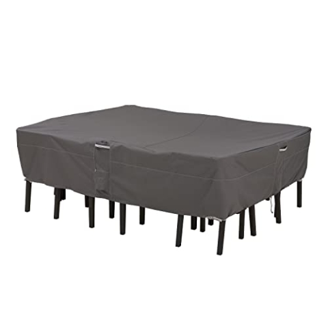 Classic Accessories Ravenna Gartenmöbel Abdeckung Mit Kordelverschluss, Wasserdicht, Für Gartentisch & Stühle, Rechteckig - XL (223,52 Cm L X 147,32 Cm B X 58,42 Cm H) Dark Taupe,Pilz,Espresso
