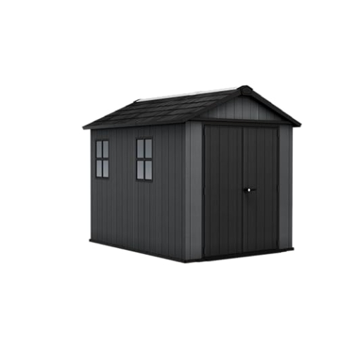 Keter Gerätehaus Newton Plus 759, kompakt & wetterfest, aus EVOTECH™-Material, mit Doppeltür, schiefergrau, Maße: 230 x 287 x 246 cm
