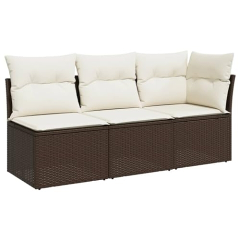 vidaXL Gartensofa mit Kissen 3-Sitzer, Sofa mit Staufach unter Sitzfläche, Terrassensofa mit abnehmbarem waschbarem Bezug, Gartenmöbel Terrassenmöbel, Braun Poly Rattan