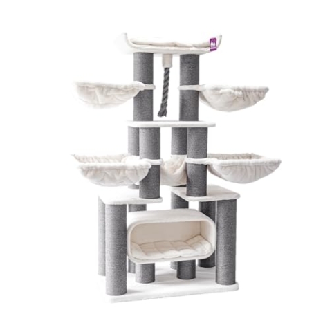 Petrebels Kratzbaum XXL, Skyline 186 cm, Maine Coon Kratzbaum für große Katzen, Farbe Off-White