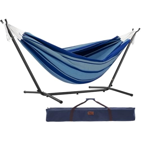 VIVERE UHSDO8-39 Doppel Baumwolle Hängematte mit Hängemattengestell 250 cm, Island Breeze Einheitsgröße
