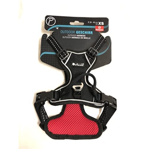 Petlando Mesh Outdoor-Geschirr schwarz/rot XS (Brustumfang 38-46 cm) mit Reflektorstreifen