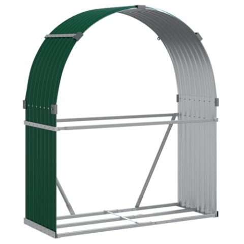 vidaXL Kaminholzunterstand, Kaminholzregal mit viel Stauraum, Feuerfest Brennholzregal mit Haken, Garten Holzlager Unterstand, Grün 120x45x140cm Verzinkter Stahl