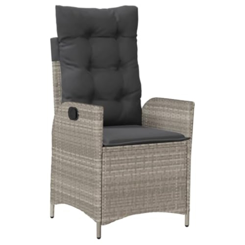 vidaXL Gartensessel mit Kissen, Gartenstuhl mit Verstellbarer Rückenlehne, Liegestuhl mit Stahlrahmen, Sessel Stuhl Relaxsessel, Hellgrau Poly Rattan