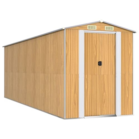 vidaXL Geräteschuppen Gerätehaus Garten Schuppen Gartenhaus Hütte Haus Laube Gartenschuppen Lagerschuppen Hellbraun 192x606x223cm Verzinkter Stahl