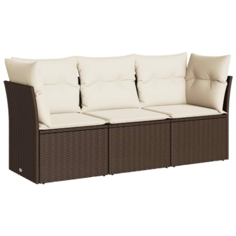 vidaXL Garten Sofa Garnitur 3-TLG., Gartenmöbel Set mit Kissen Stauraum, Sitzgruppe für Garten Terrasse, Modular Gartensofa Lounge, Braun Poly Rattan