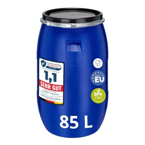 Garronda 85 Liter Deckelfass Weithalsfass aus HDPE Regenfass für Garten Fass Futtertonne Wasserbehälter Universalfass Wasserfass Regentonne Lebensmittelfass Wassertank GD-0078, Blau